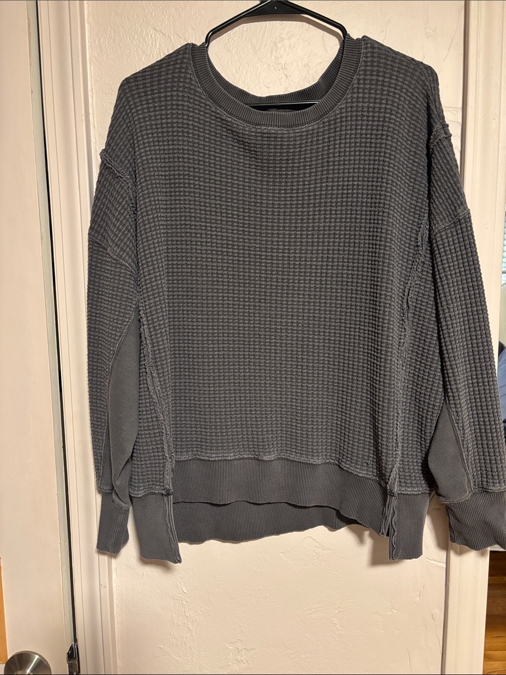 American Eagle Outfitters Dark Gray Waffle Knit Pullover Sweater